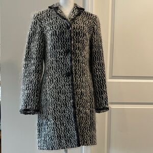 Tesori Black and White Mohair blend Long Coat. Size Small